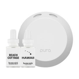 Pura Smart Home Fragrance Device Starter Set - Pura 4 - Scent Diffuser for Home - Includes Fragrance Aroma Diffuser - Square Box, Beach Cottage and Hawaii Scent Refills
