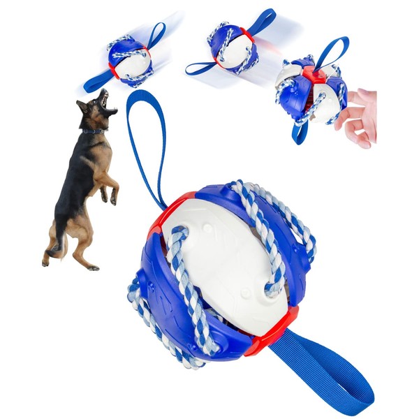 Dog Ball, Automatic Rebound Dog Frisbee Dog Toy Interactive Dog Toy for Teeth Cleaning, Dog Intelligence Play, Dog Toys for Puppies/Medium and Large Dogs (Blue White)