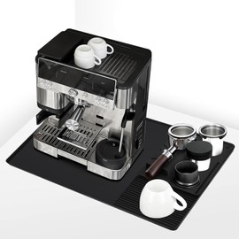 Silicone Coffee Mat for Espresso Machine, 24"x16" Large Bar Mat with Removable Tamping Pad, Heat Resistant Coffee Accessories for Ninja Luxe & Most Home Espresso Machines, Black