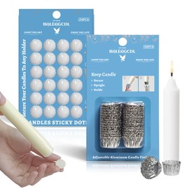 Disposable Aluminum Foil Candle Fittings, Aluminum Liners Inserts for Menorah Cups,and White Wax Dots Candle Adapter,Soft Wax,Candle Adhesive DIY (2 Pack,30 Pieces and 24 Dots)