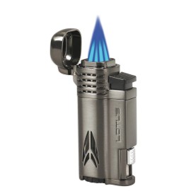 Lotus Defiant Quad Jet Flame Cigar Lighter with Punch - Gunmetal Satin - New