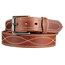 Yourtack Men's Harness Leather Work Belt 1 1/2" w/Decorative figure 8 stitching. Brown, Size 36
