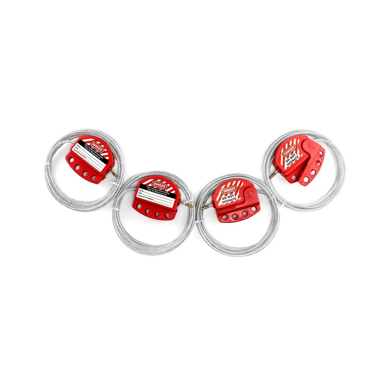 QWORK Lockout Tagout Cable Lock, 4 Pack Adjustable Steel Vinyl