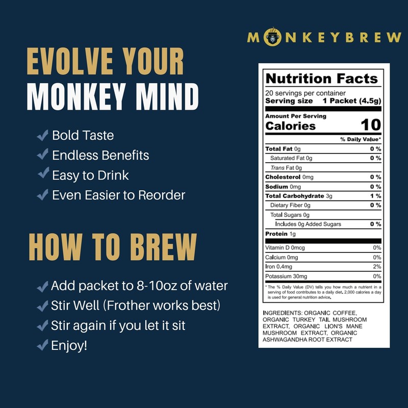 Monkey Brew Rise & Focus USDA Organic Mushroom Coffee |