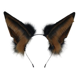 Faylay Man/Women Furry Handmade Wolf/Fox Ear Headband Cosplay Hair Anubis Jackal Simulated Fox Ear Headband Accessories (HLFGB-Camel)
