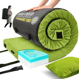 Lxotvae Memory Foam Camping Mattress Pad, Waterproof Sleeping Mat for Car/Tent/Cot, Portable Roll Up Floor Mattress for Guest Sleepover, Cot Pad for Adults with Travel Bag