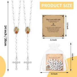 Taikula 30 Pcs 14 inch Lady of Guadalupe Bead Rosaries Wooden Rosary with Crucifix Necklace, Favors Catholic Gift Rosaries with Organza Bag for Baptism, for Men Women(Silver-white, 30)