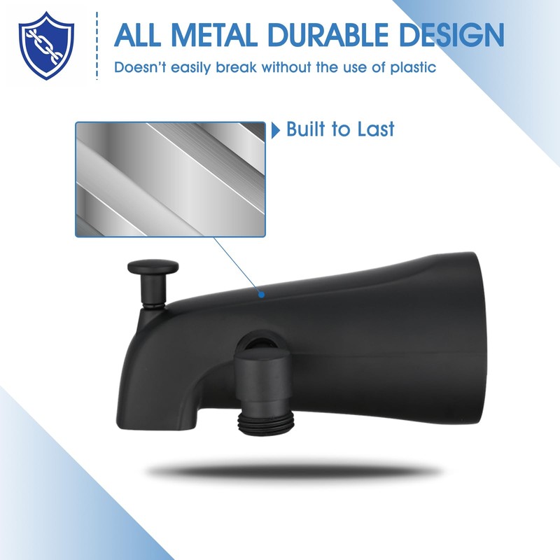 All Metal Tub Spout with Diverter Matte Black, Fits Threaded
