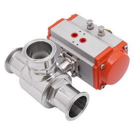 Pneumatic 3-way Ball Valve, 2'' T-Type Sanitary Pneumatic Ball Valve Tri-Clamp Quick Ferrule, G1/4'' Threaded Port Size, for Air, Water, Oil