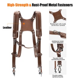 Cwatcun Camera Strap, Camera Harness for Photographers-Leather Dual Camera Neck Shoulder Straps for Canon, Nikon, Sony, Fuji DSLR SLR Mirrorless Camera- 2.0 S Coffee