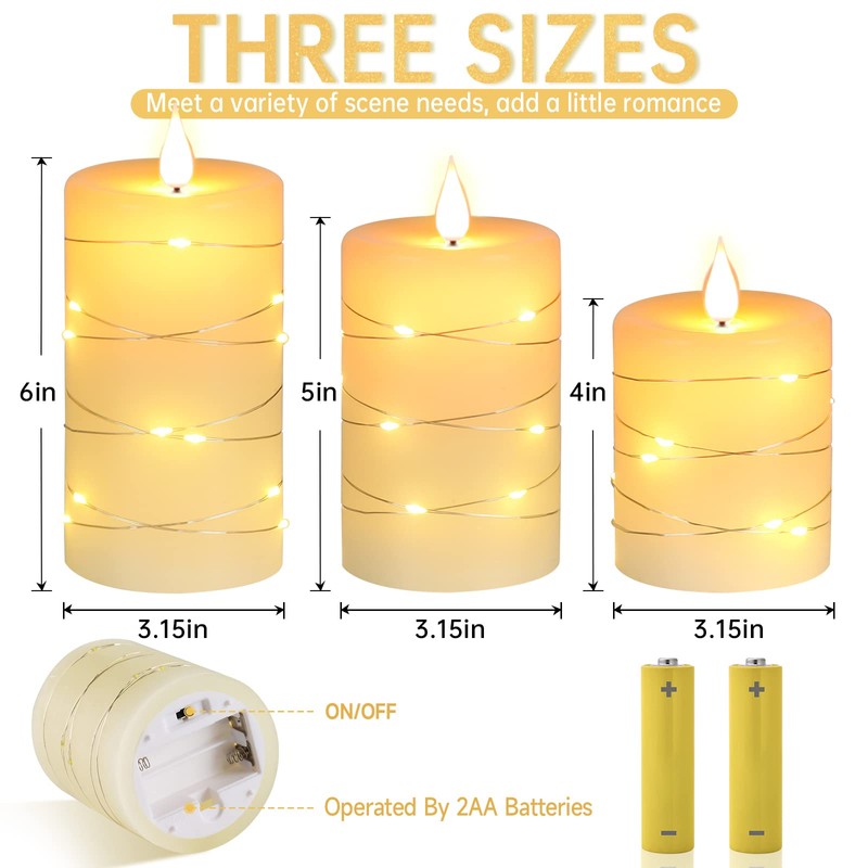 Da by Flameless Candles with String Lights，Battery Operated Candles,LED Flickering