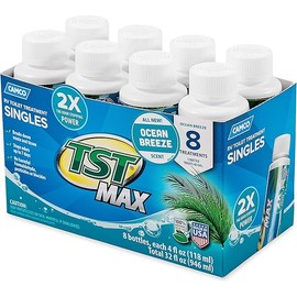 Camco TST MAX RV Toilet Treatment - Formaldehyde Free - Breaks Down Waste And Tissue - Septic Tank Safe - Treats up to 8-40 Gallon Holding Tanks -Ocean Breeze Scent, (8) 4 oz Bottles (41610)