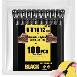 WISLIGHT Releasable Adjustable Zip Ties 6+8+10+12 Inch UV Resistant, 100 pcs Reusable Cable Ties,Self-locking Nylon Cable Zip Ties, Non Slip Off Heavy Duty Electrical Cable Ties