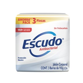 Escudo Antibacterial, Jabón Corporal en Barra de Protección Neutra, Paquete de 3 piezas de 110 gramos cada una, Protección para Toda la Familia       