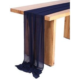SHERWAY 27 x 168 Inch Navy Blue Chiffon Wedding Table Runner, Extra Long 14FT Soft Semi Sheer Tablecloth Table Overlay, Rustic Wedding Bridal Shower Baby Shower Party Table Decoration