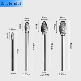 Luo ke 4 Pcs Aluminum Cutting Burr Set - 3/32 Inch Shank Tungsten Carbide Bits For Rotary Tool Include Dremel (E Type Single Slot)