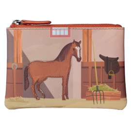 Premium Leather Horse in Stable Coin Purse by Mala Leather – Genuine Soft Leather, 'Horse in Stable' Printed & Appliqué Design, Compact & Stylish