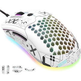 KUIYN 383 PRO M5 Ultralight Wired Gaming Mouse, Lightweight Honeycomb Shell, Pixart PAW3325, 6 Adjustable DPI 12000, 26 RGB Breathing Mice with Backlight, 65g, Optical USB Mice Model