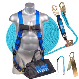 Palmer Safety Roofing Kit I Full-Body Harness, 100' Vertical Rope, Anchor Set, Tool Lanyard & Duffle Bag (Blue) (V5504B100F)