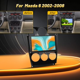 EKAT Car Radio Stereo for Mazda 6 2002 2003 2004 2005 2006 2007 2008 - Wireless Carplay & Android Auto, 9 Inch 2+64G Android Touchscreen with Equalizer, WiFi, GPS Navigation, FM RDS, AHD Rear View Cam