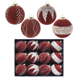 SY Super Bang Velvet Christmas Balls Ornaments Set, 3.14"/80MM Flocked Christmas Tree Hanging Decorations Assortment, for Holiday Birthday Wedding Xmas Party Decor - Coffee
