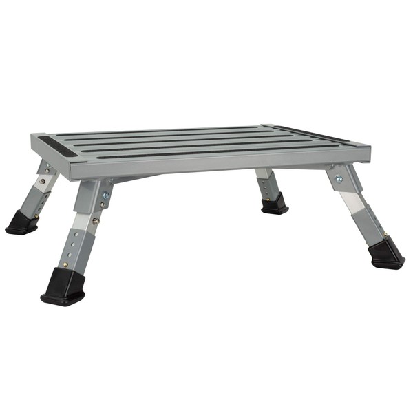 RecPro RV Aluminum Platform Step | RV Portable Step | Adjustable Height | Supports Up to 1000 lbs. | Non-Slip Rubber Feet