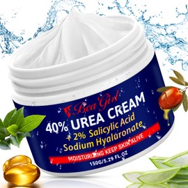 BeaGirl Urea Cream for Feet-40% Urea,2% Salicylic Acid,Hyaluronic Acid,Aloe Vera,Camellia,Shea Butter,Tea Tree,Vitamin E-Moisturizing Foot Cream for Dry Cracked Heels and Feet-5.29 Fl.oz