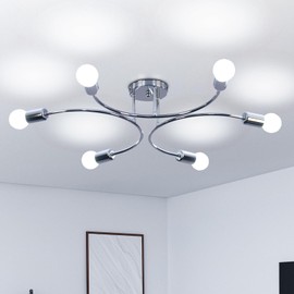 FRIXCHUR 6-Light Sputnik Chandelier, Gold Mid-Century Modern Semi Flush Mount Ceiling Light, Metal Fixture with E26 Sockets for Bedroom, Living Room, Kitchen (Bulbs Not Included)
