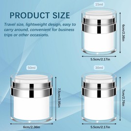 TAVVKE 3PCS Empty Airless Pump Jar, 15+30+50ml Cream Jar Vacuum Bottle Dispenser, Portable Refillable Airless Cosmetic Pump Container for Skincare Cream, Creams, Lotions, Cosmetics