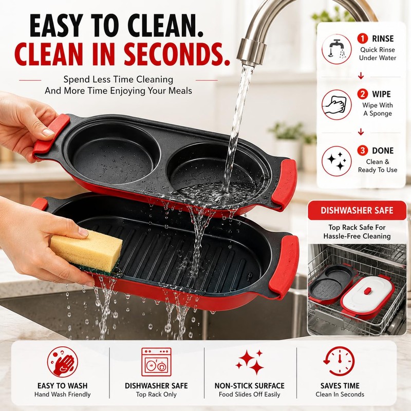 2-in-1 Microwave Egg Cooker & Grill Pan Set, Nonstick Microwave