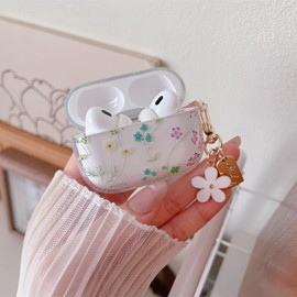 MINSCOSE Compatible with AirPods 4 Clear Case,Cute Aesthetic Flower Pattern Design with Floral Keychain, Soft TPU Protective Shockproof Cover for AirPods 4th Generation for Women Girls