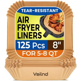 Air Fryer Paper Liners, 125Pcs Parchment Paper, Air Fryer Liners Disposable for Microwave, Non-Stick Air Fryer Liner Square Free of Bleach (8IN)