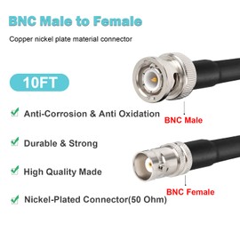 MOOKEERF BNC Male to BNC Female Coaxial Cable 50 ohm RG8X Coax Ultra Low Loss for Antenna, RF Radio, Modem, Oscilloscope, Spectrum, Analyzer, Signal Generator (10FT)