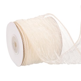 sourcing map Champagne Crinkled Wired Ribbon with Metallic Edge 2.5 Inch x 10 Yards Wrinkled Ribbons for Crafts Bow Making Gift Wrapping Floral Bouquets Party Decoration