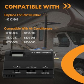 83303862 RV Digital Thermostat Compatible with Coleman 83303362 Air Conditioners, Heat/Cool T-Stat Wall Thermostat Temperature Adjustment from 98°F to 33°F, Black