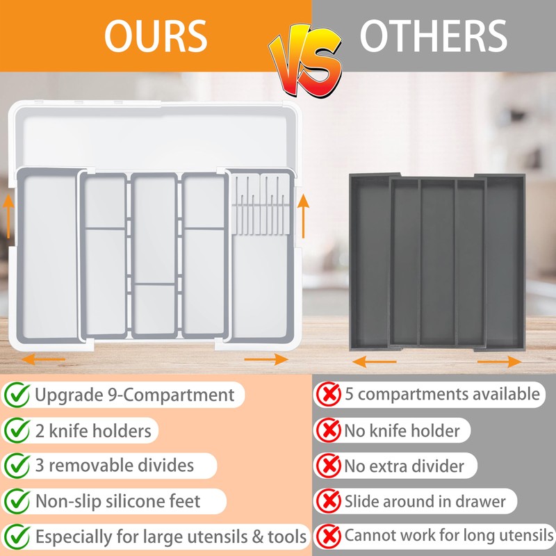 Homecor Large Utensil Organizer for Kitchen Drawer, Expandable Silverware Drawer