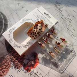 Almond French Tip Press on Nails French Tip Fake Nails with Designs Glossy Cheetah Print Nails Press on Acrylic Nails Red Almond False Nails Brown Glue on Nails Leopard Stick on Nails for Women 24Pcs