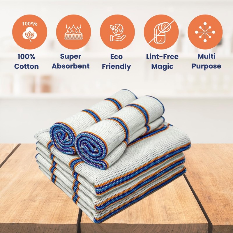 HOMESHOPA Dish Cloths, 4 Pack Cotton Antibacterial Super Absorbent Lint