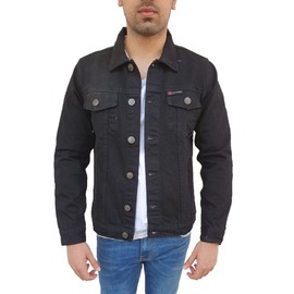 Overdrive Men's Denim Biker Trucker Jacket CE Armored Protective Foam Pads Black Jeans Fabric Two Gun Pockets (as1, alpha, l, regular, regular)