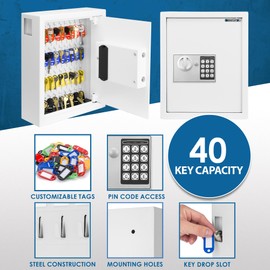 Barska 40-Key Digital Wall Mount Key Cabinet – Electronic Lock Steel Security Box with Numbered Hooks & Tags for Home, Office, School, or Business