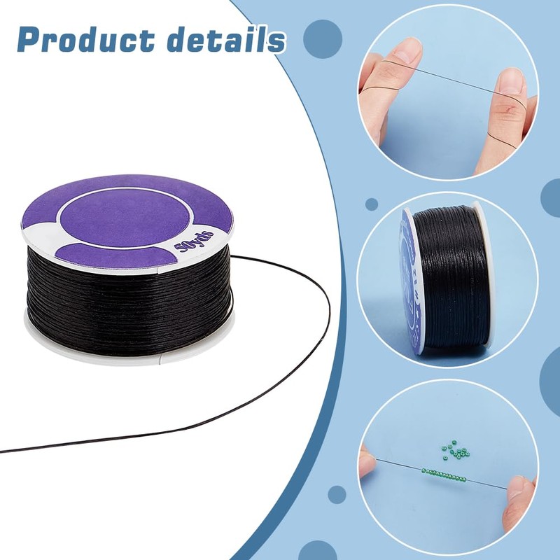 PH PandaHall 0.1mm Thread for Bracelets Beading Cord Black Sewing