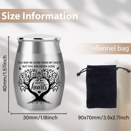 arricraft 1.57 Inch Small Keepsake Urns for Human and Pet Ashes, Mini Cremation Urns for Ashes Stainless Steel Memorial Ashes Tree of Life Pattern and Text Design Decorative Urns