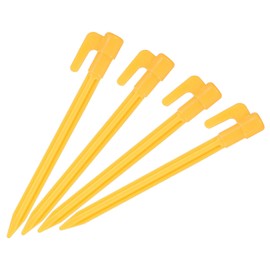 sourcing map Tent Stakes Plastic Camping Ground Pegs with Hook 14.5cm/5.7 Inch for Canopy Tarp Picnic Blanket, Yellow Pack of 4