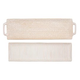 Mud Pie Long Nested Stoneware Trays, small 4 3/4" x 16 1/4" | large 5 1/4" x 18 1/2", Cream