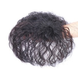 Remeehi Short Curly Hairpiece with Clip in Crown Hairpiece Natural Look Wig Top Closure White Thin Hair Handmade 2"x3"