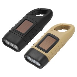 PATIKIL Hand Crank Solar Powered Flashlight, 2 Pcs Emergencies Rechargeable LED Flashlight Solar Power Charging for Camping, Hiking, Outdoor Sports, Khaki/Black
