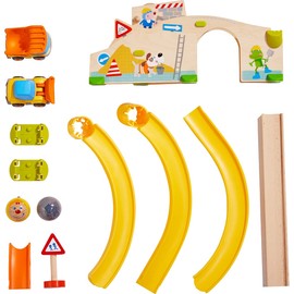 HABA Kullerbu at The Construction Site Play Track - 13 Piece Starter Set with 2 Vehicles and Fascinating Ball Drop - Ages 2 and Up