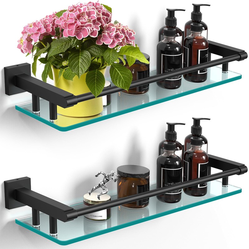 SFGSOWOR Bathroom Glass Shelf 20IN Rectangular Stainless Steel Tempered Glass