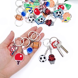 JZK 30x Ball sports themed party favours, table tennis baseball volleyball bowling basketball football keyrings keychains, ball games prizes gift gadget, kids birthday party bag fillers