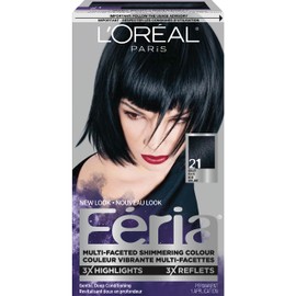 L'Oréal Paris Feria Multi-Faceted Shimmering Permanent Hair Color, 21 Bright Black Cooler, with Aromatic Shimmer Serum, Gentle, Deep Conditioning Hair Color for Women, 1 EA